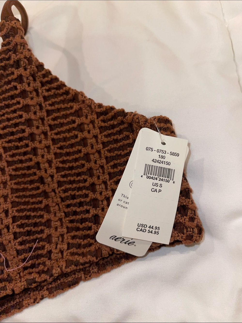 aerie Brown Padded Textured Crochet Bikini Top - Picture 3 of 5